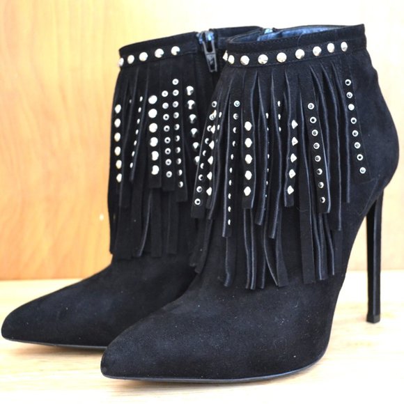 Saint Laurent Shoes - Western Style Fringed Studded Tassel Boots by Saint Laurent SIZE 8 (EU 38)